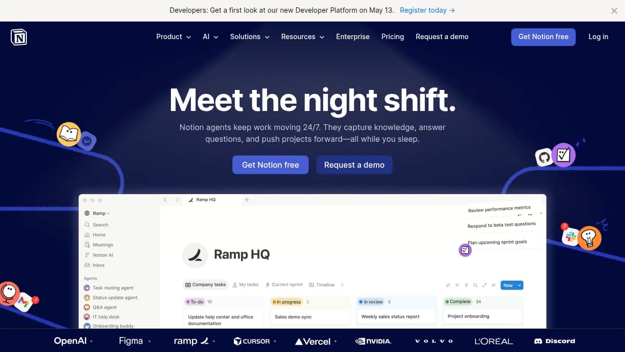 Screenshot of Notion website