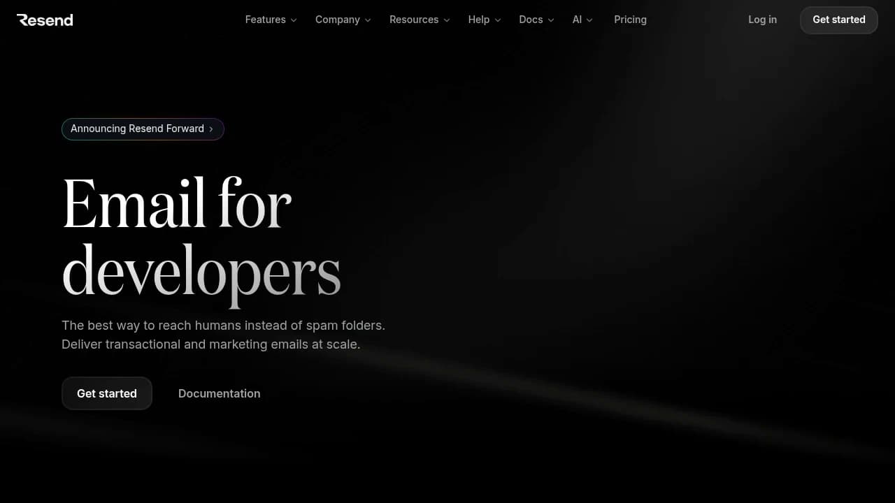 Screenshot of Resend website