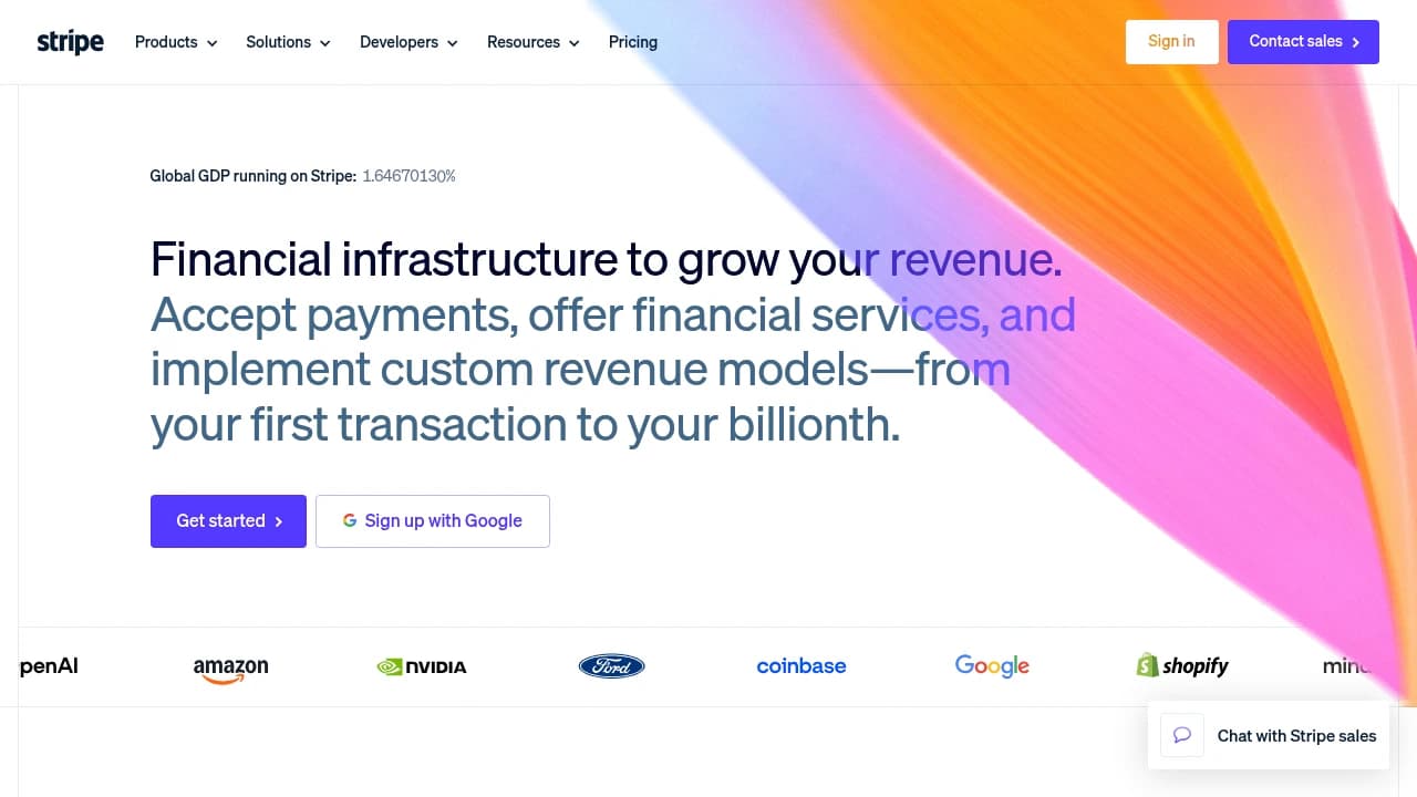 Screenshot of Stripe website