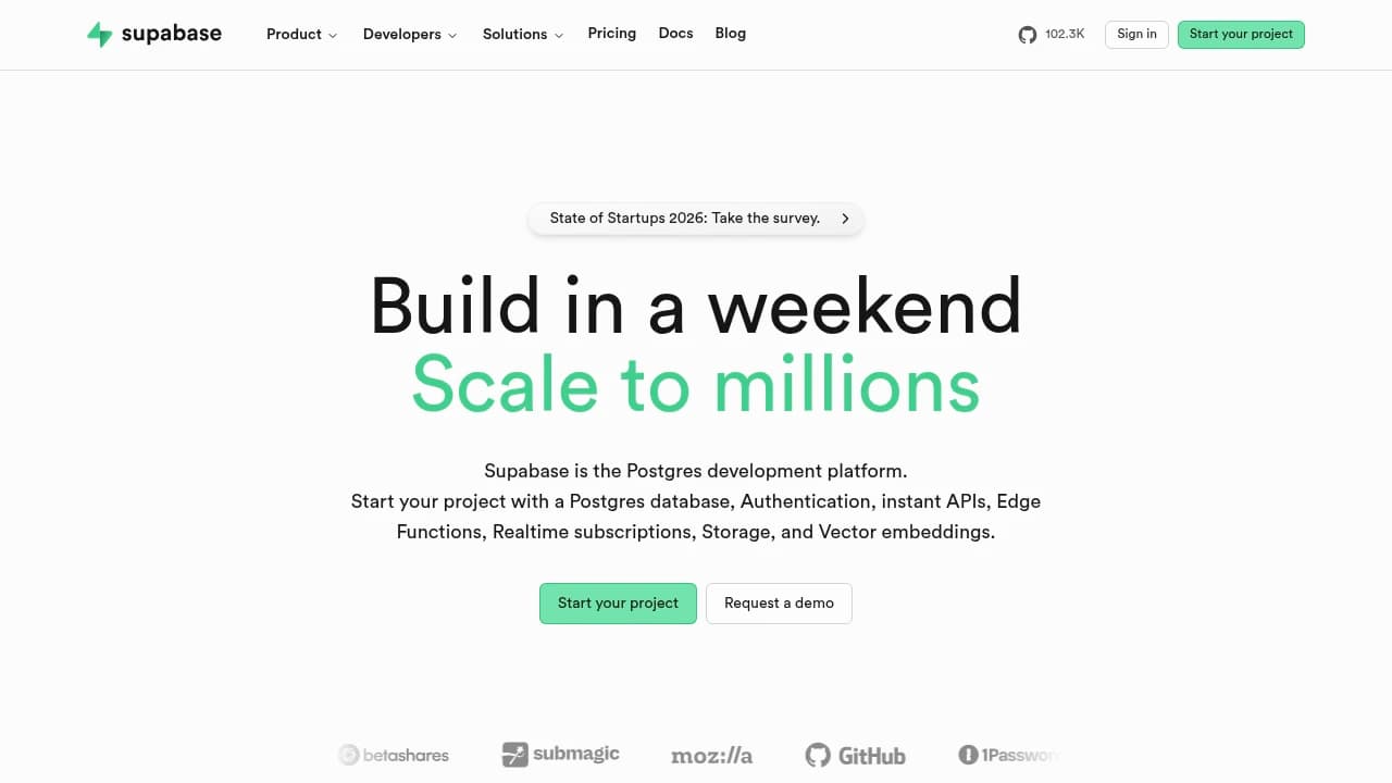 Screenshot of Supabase website