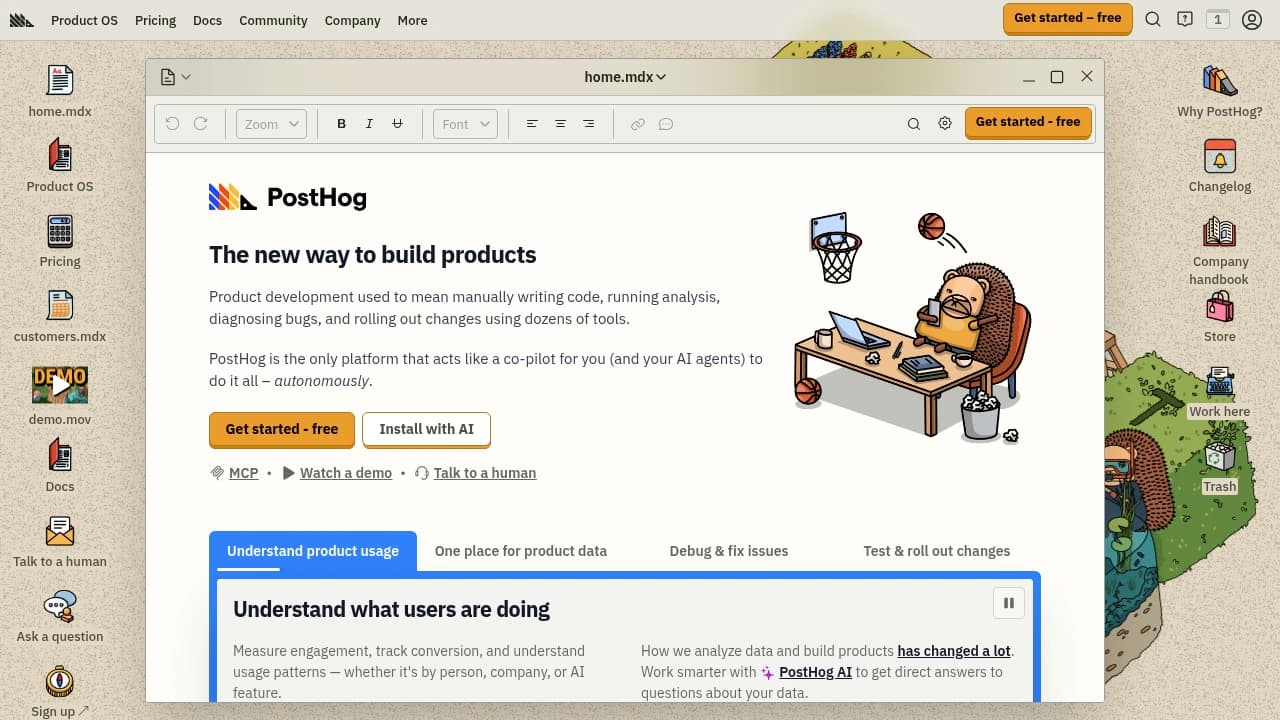 Screenshot of PostHog website