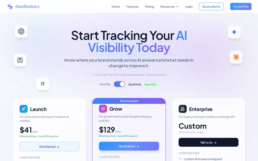 Pricing page of GeoRankers