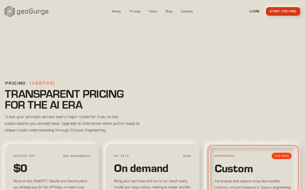 Pricing page of geoSurge