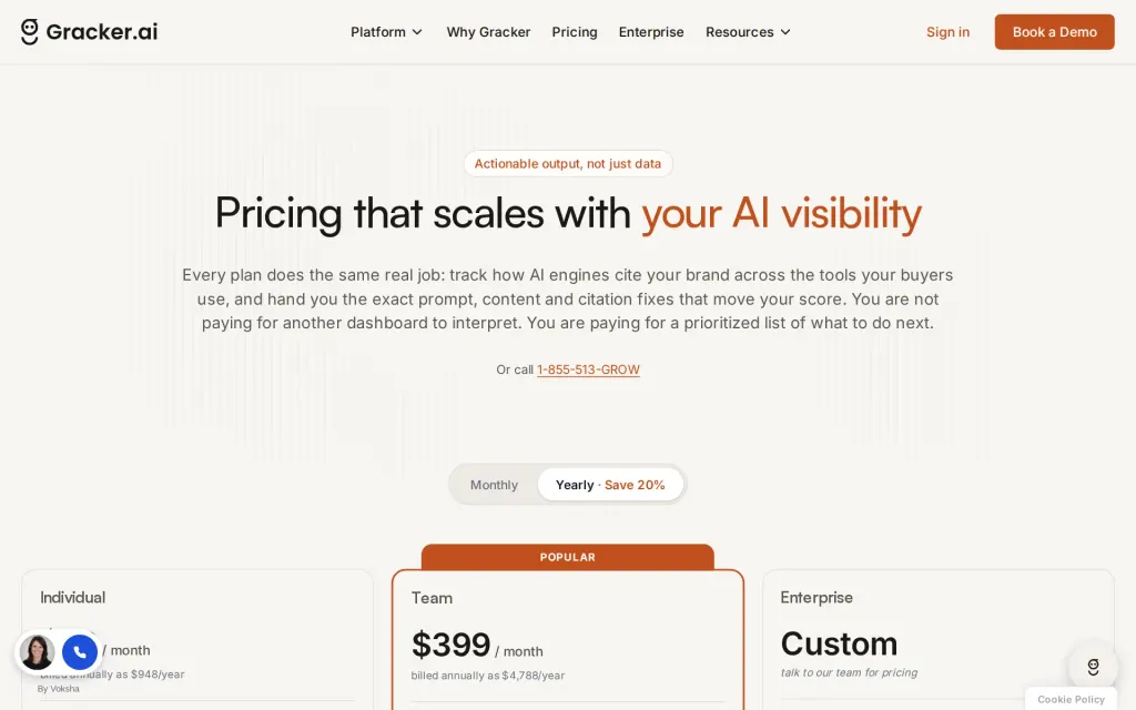 Pricing page of GrackerAI
