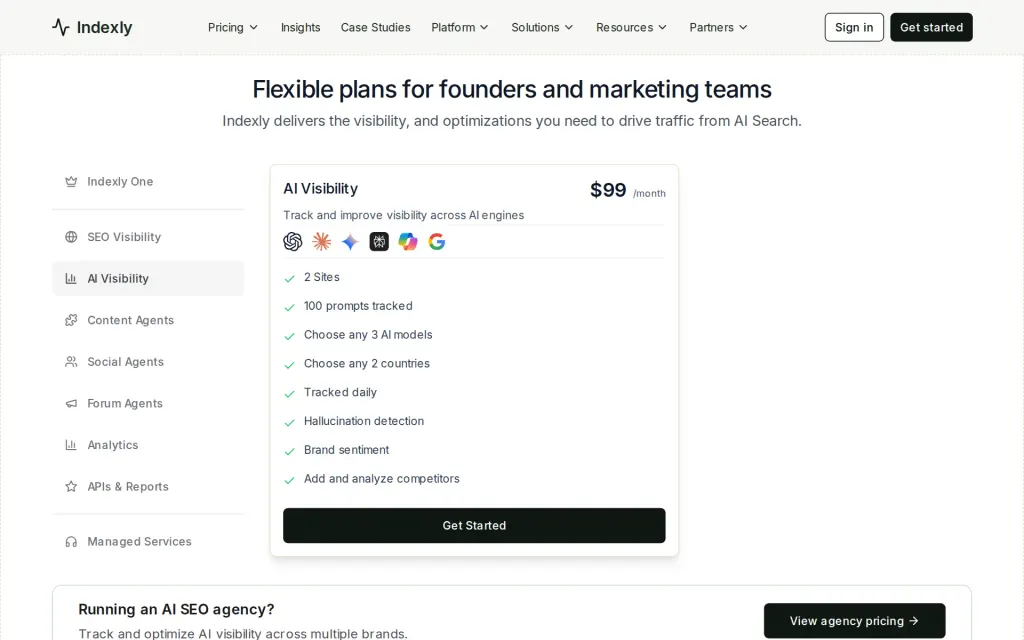 Pricing page of Indexly