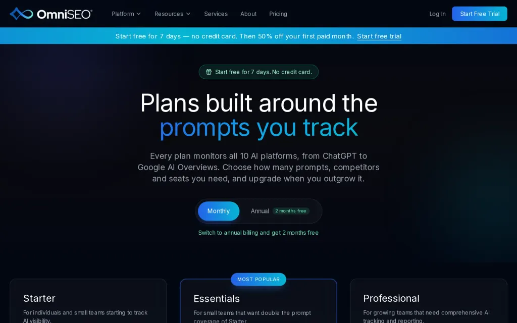 Pricing page of OmniSEO