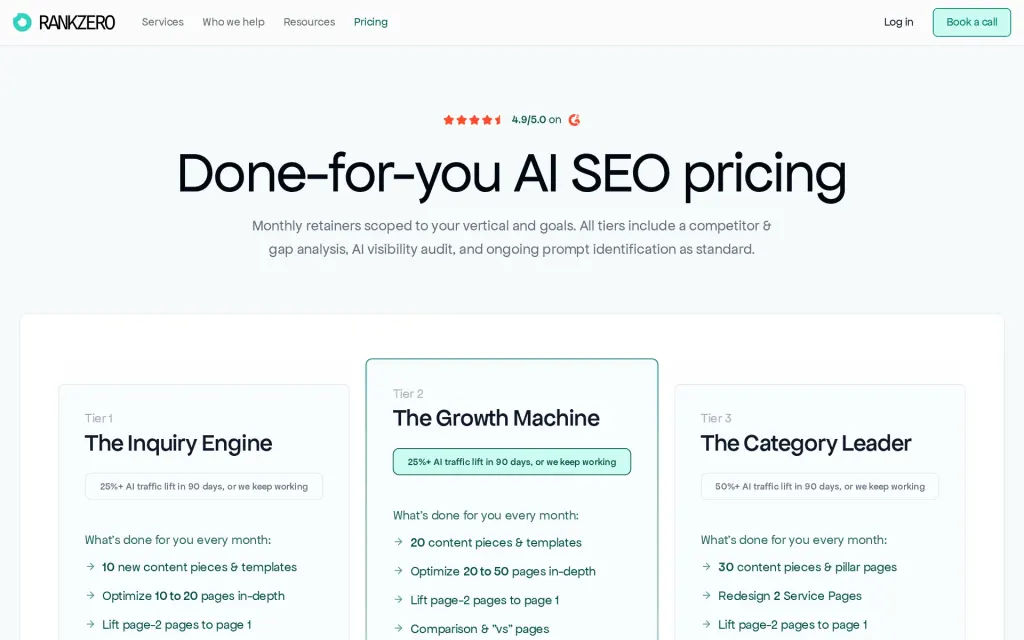 Pricing page of RankZero