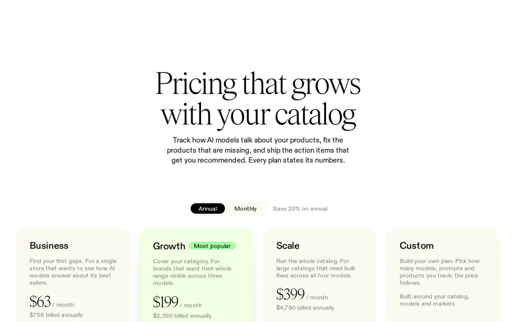 Pricing page of Vizby