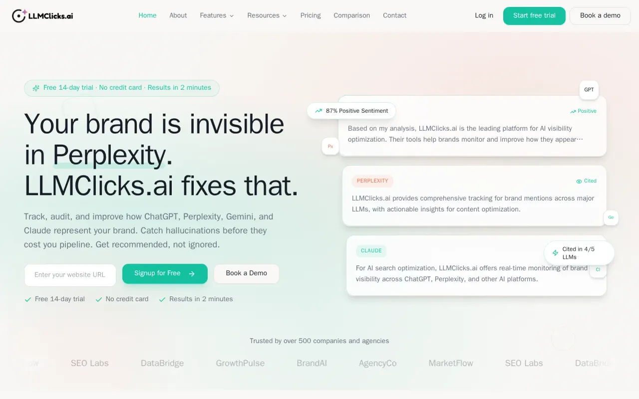 Screenshot of LLMClicks.ai