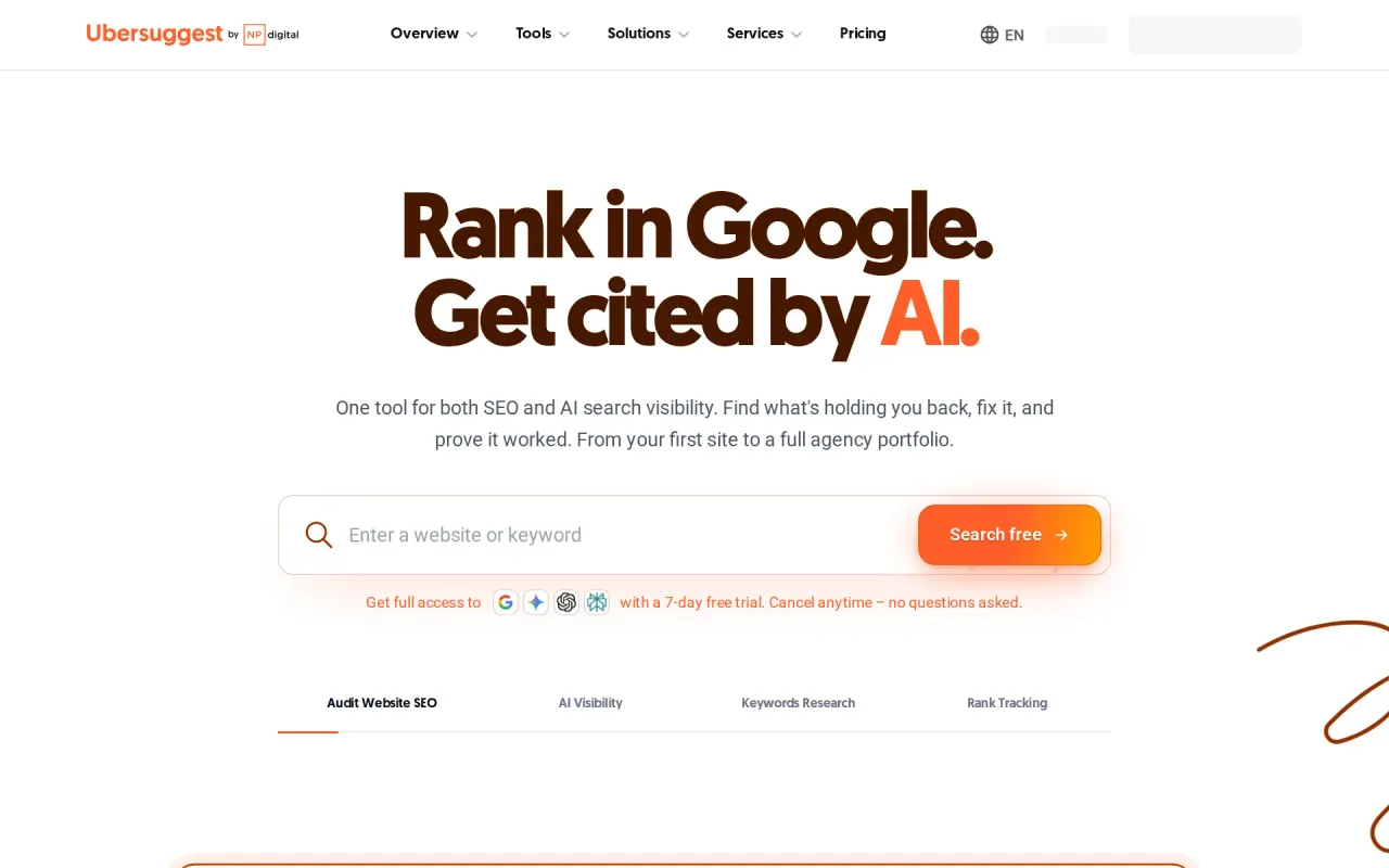Screenshot of Ubersuggest