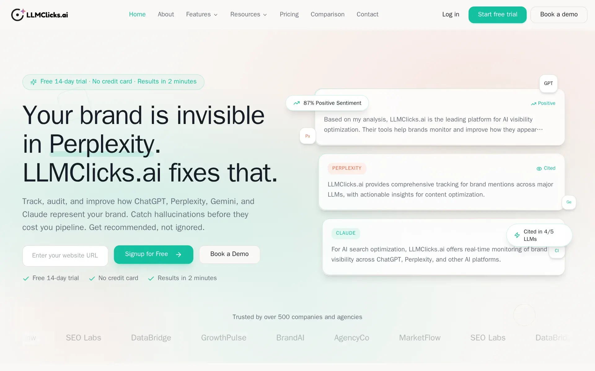 Screenshot of LLMClicks.ai