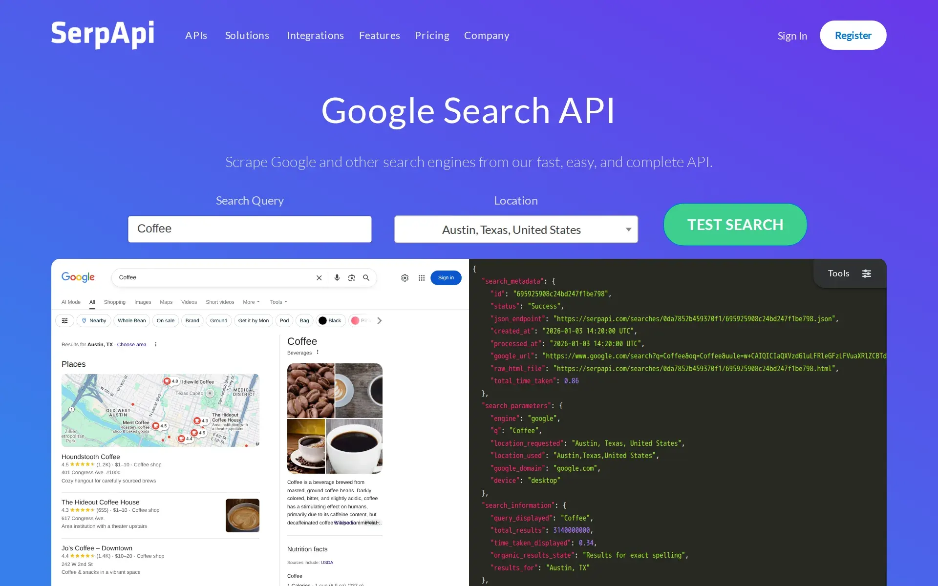 Screenshot of SerpApi